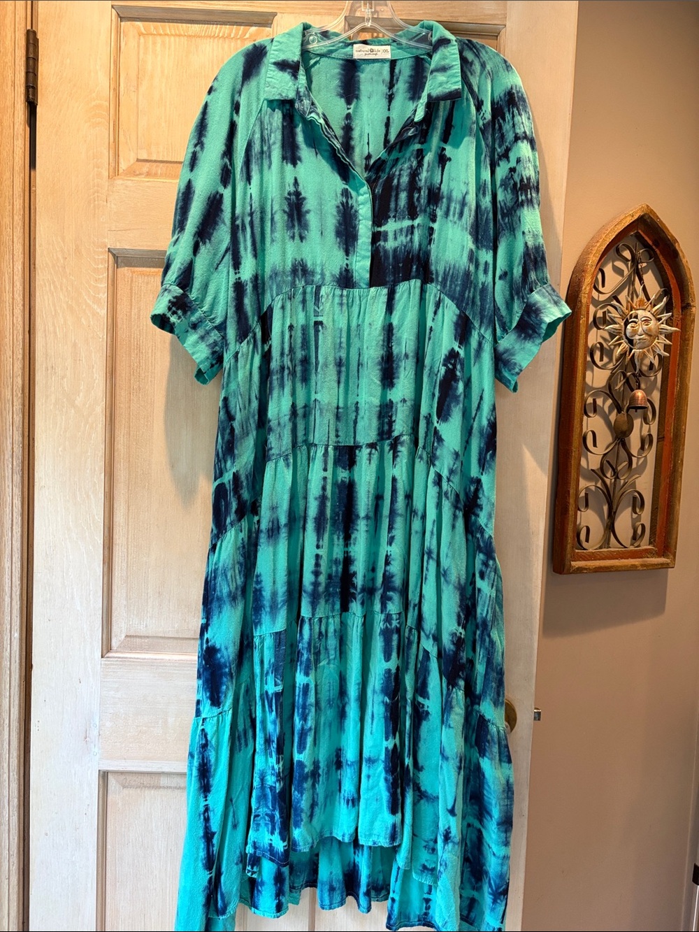 NATURAL LIFE Teal and Navy Tie-Dye Midi Shirt Dress XXL